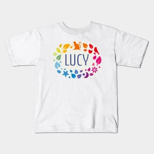 Lucy name with colorful leaves Kids T-Shirt
